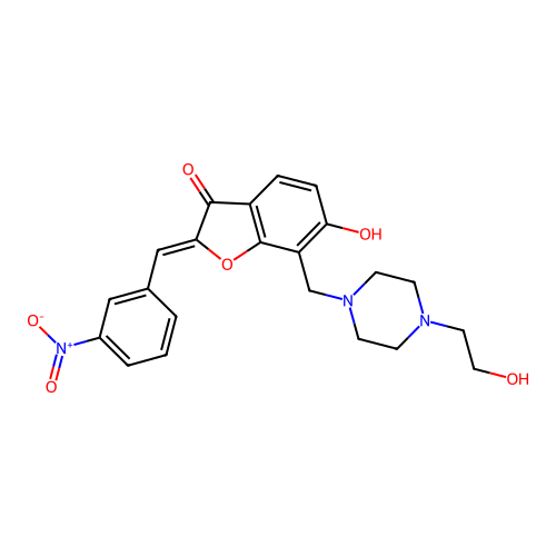 (Z)-6-hydroxy-7-((4-(2-hydroxyethyl)piperazin-1-yl)methyl)-2-(3-nitrobenzylidene)benzofuran-3(2H)-one structure