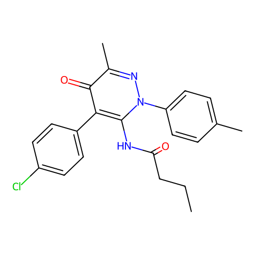 N-(4-(4-chlorophenyl)-6-methyl-5-oxo-2-(p-tolyl)-2,5-dihydropyridazin-3-yl)butyramide structure