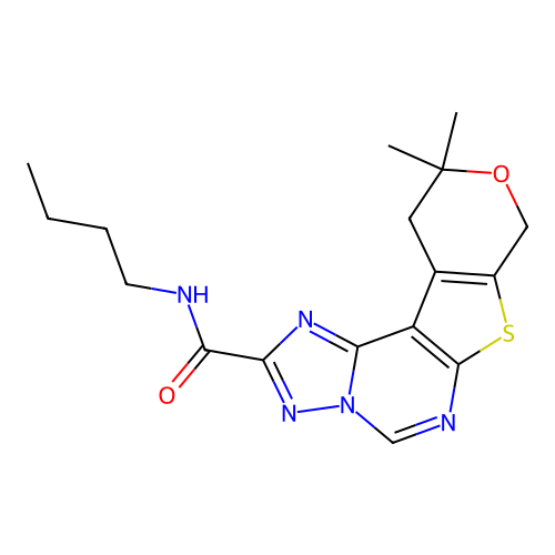 N-butyl-10,10-dimethyl-10,11-dihydro-8H-pyrano[4',3':4,5]thieno[3,2-e][1,2,4]triazolo[1,5-c]pyrimidine-2-carboxamide structure