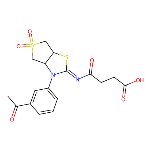 (Z)-4-((3-(3-acetylphenyl)-5,5-dioxidotetrahydrothieno[3,4-d]thiazol-2(3H)-ylidene)amino)-4-oxobutanoic acid structure