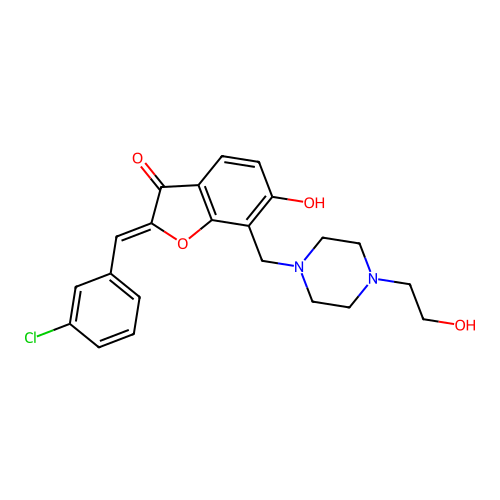 (Z)-2-(3-chlorobenzylidene)-6-hydroxy-7-((4-(2-hydroxyethyl)piperazin-1-yl)methyl)benzofuran-3(2H)-one structure