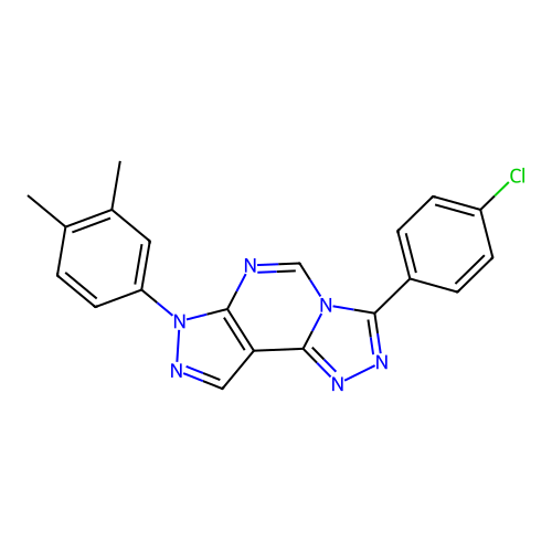 3-(4-chlorophenyl)-7-(3,4-dimethylphenyl)-7H-pyrazolo[4,3-e][1,2,4]triazolo[4,3-c]pyrimidine structure