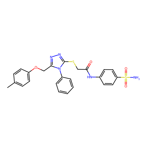 2-((4-phenyl-5-((p-tolyloxy)methyl)-4H-1,2,4-triazol-3-yl)thio)-N-(4-sulfamoylphenyl)acetamide structure