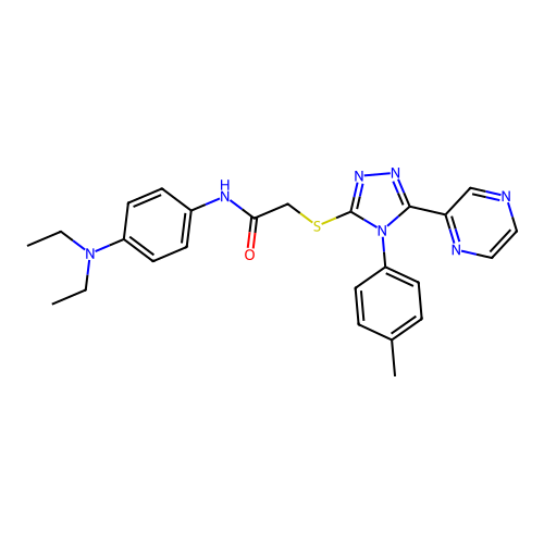 N-[4-(diethylamino)phenyl]-2-{[4-(4-methylphenyl)-5-(pyrazin-2-yl)-4H-1,2,4-triazol-3-yl]sulfanyl}acetamide structure