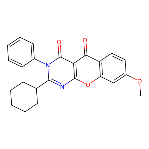 2-cyclohexyl-8-methoxy-3-phenyl-3H-chromeno[2,3-d]pyrimidine-4,5-dione structure