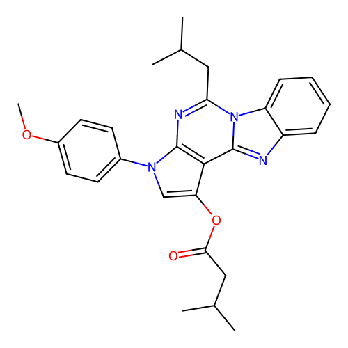 3-(4-methoxyphenyl)-5-(2-methylpropyl)-3H-pyrrolo[2',3':4,5]pyrimido[1,6-a]benzimidazol-1-yl 3-methylbutanoate structure