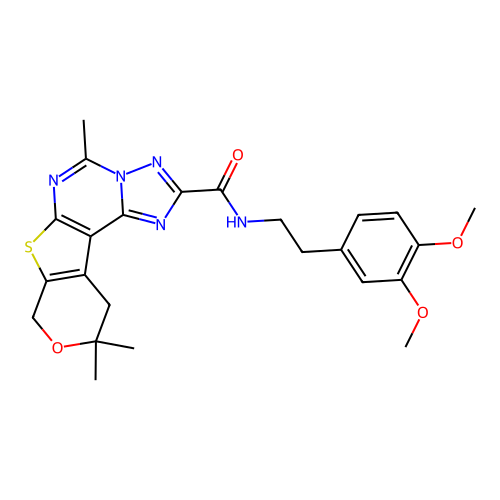 N-(3,4-dimethoxyphenethyl)-5,10,10-trimethyl-10,11-dihydro-8H-pyrano[4',3':4,5]thieno[3,2-e][1,2,4]triazolo[1,5-c]pyrimidine-2-carboxamide structure