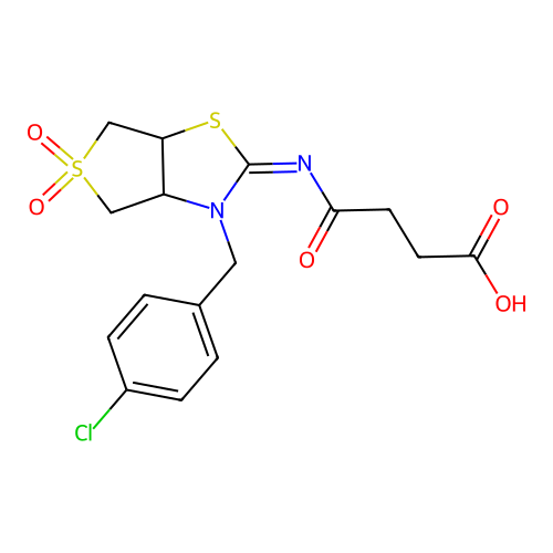 4-{[(2Z)-3-(4-chlorobenzyl)-5,5-dioxidotetrahydrothieno[3,4-d][1,3]thiazol-2(3H)-ylidene]amino}-4-oxobutanoic acid structure