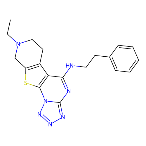 8-ethyl-N-(2-phenylethyl)-6,7,8,9-tetrahydropyrido[4',3':4,5]thieno[3,2-e]tetrazolo[1,5-a]pyrimidin-5-amine structure
