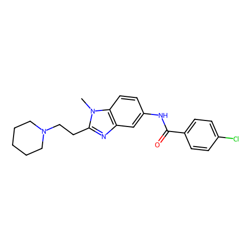 4-chloro-N-{1-methyl-2-[2-(piperidin-1-yl)ethyl]-1H-benzimidazol-5-yl}benzamide structure