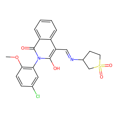 (4Z)-2-(5-chloro-2-methoxyphenyl)-4-[[(1,1-dioxothiolan-3-yl)amino]methylidene]isoquinoline-1,3-dione structure