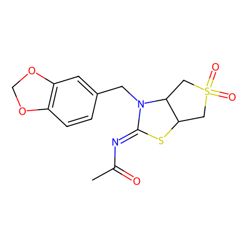 N-[(2Z)-3-(1,3-benzodioxol-5-ylmethyl)-5,5-dioxidotetrahydrothieno[3,4-d][1,3]thiazol-2(3H)-ylidene]acetamide structure