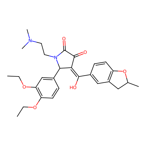 (4E)-5-(3,4-diethoxyphenyl)-1-(2-dimethylaminoethyl)-4-[hydroxy-(2-methyl-2,3-dihydro-1-benzofuran-5-yl)methylidene]pyrrolidine-2,3-dione structure