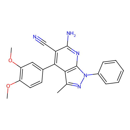 6-amino-4-(3,4-dimethoxyphenyl)-3-methyl-1-phenyl-1H-pyrazolo[3,4-b]pyridine-5-carbonitrile structure