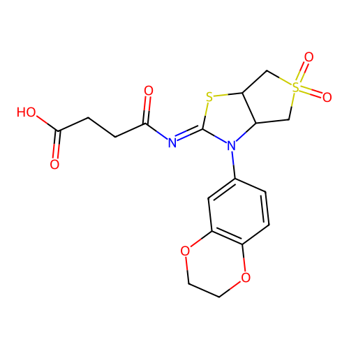 (Z)-4-((3-(2,3-dihydrobenzo[b][1,4]dioxin-6-yl)-5,5-dioxidotetrahydrothieno[3,4-d]thiazol-2(3H)-ylidene)amino)-4-oxobutanoic acid structure