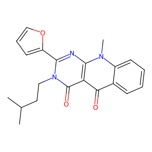 2-(furan-2-yl)-10-methyl-3-(3-methylbutyl)pyrimido[4,5-b]quinoline-4,5(3H,10H)-dione structure
