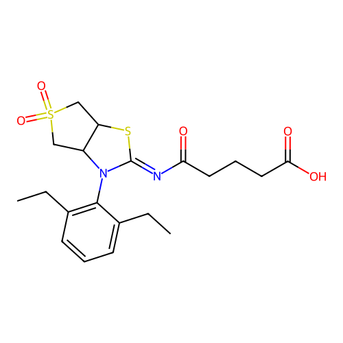 5-{[(2Z)-3-(2,6-diethylphenyl)-5,5-dioxidotetrahydrothieno[3,4-d][1,3]thiazol-2(3H)-ylidene]amino}-5-oxopentanoic acid structure