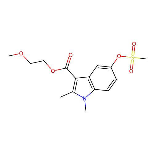 2-methoxyethyl 1,2-dimethyl-5-((methylsulfonyl)oxy)-1H-indole-3-carboxylate structure