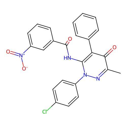 N-(2-(4-chlorophenyl)-6-methyl-5-oxo-4-phenyl-2,5-dihydropyridazin-3-yl)-3-nitrobenzamide structure