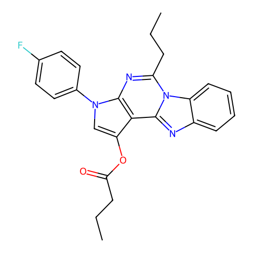 3-(4-fluorophenyl)-5-propyl-3H-benzo[4,5]imidazo[1,2-c]pyrrolo[3,2-e]pyrimidin-1-yl butyrate structure