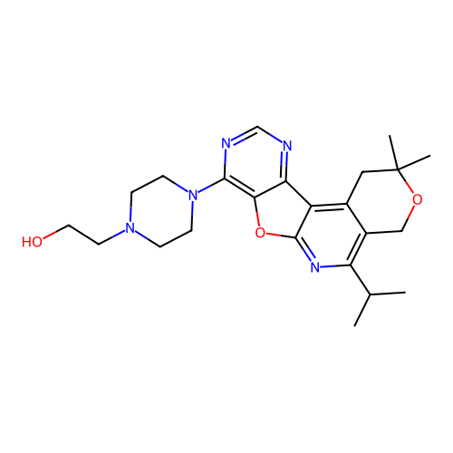 2-(4-(5-isopropyl-2,2-dimethyl-2,4-dihydro-1H-pyrano[4'',3'':4',5']pyrido[3',2':4,5]furo[3,2-d]pyrimidin-8-yl)piperazin-1-yl)ethanol structure