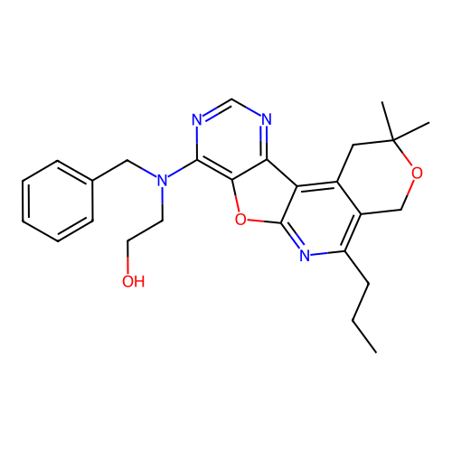 2-(benzyl(2,2-dimethyl-5-propyl-2,4-dihydro-1H-pyrano[4'',3'':4',5']pyrido[3',2':4,5]furo[3,2-d]pyrimidin-8-yl)amino)ethanol structure