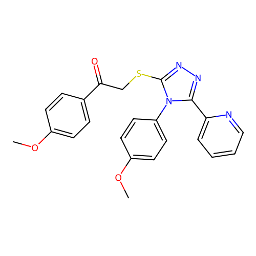 1-(4-methoxyphenyl)-2-[[4-(4-methoxyphenyl)-5-pyridin-2-yl-1,2,4-triazol-3-yl]sulfanyl]ethanone structure