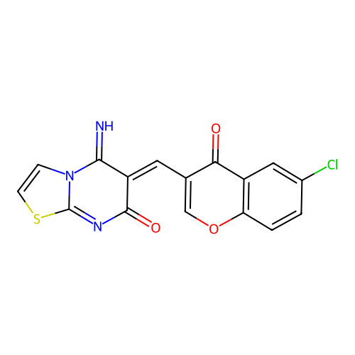 (6Z)-6-[(6-chloro-4-oxo-4H-chromen-3-yl)methylidene]-5-imino-5,6-dihydro-7H-[1,3]thiazolo[3,2-a]pyrimidin-7-one structure