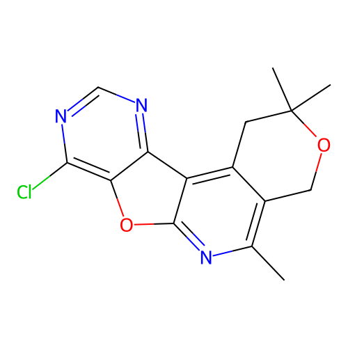 8-chloro-2,2,5-trimethyl-2,4-dihydro-1H-pyrano[4'',3'':4',5']pyrido[3',2':4,5]furo[3,2-d]pyrimidine structure