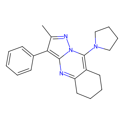 2-methyl-3-phenyl-9-(pyrrolidin-1-yl)-5,6,7,8-tetrahydropyrazolo[5,1-b]quinazoline structure