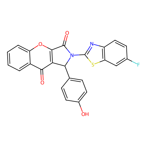 2-(6-fluoro-1,3-benzothiazol-2-yl)-1-(4-hydroxyphenyl)-1,2-dihydrochromeno[2,3-c]pyrrole-3,9-dione structure
