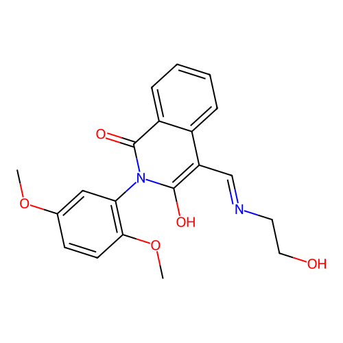 2-(2,5-dimethoxyphenyl)-4-[(2-hydroxyethylamino)methylidene]isoquinoline-1,3-dione structure
