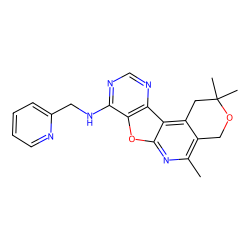 2,2,5-trimethyl-N-(pyridin-2-ylmethyl)-1,4-dihydro-2H-pyrano[4'',3'':4',5']pyrido[3',2':4,5]furo[3,2-d]pyrimidin-8-amine structure