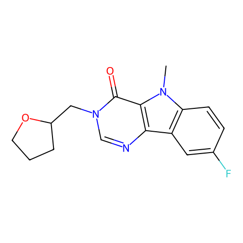 8-Fluoro-5-methyl-3-(oxolan-2-ylmethyl)pyrimido[5,4-b]indol-4-one structure