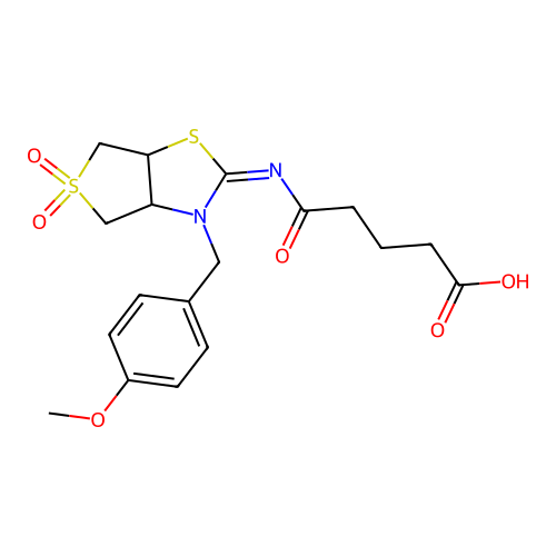 5-{[(2Z)-3-(4-methoxybenzyl)-5,5-dioxidotetrahydrothieno[3,4-d][1,3]thiazol-2(3H)-ylidene]amino}-5-oxopentanoic acid structure