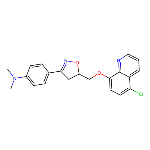 4-(5-(((5-chloroquinolin-8-yl)oxy)methyl)-4,5-dihydroisoxazol-3-yl)-N,N-dimethylaniline structure