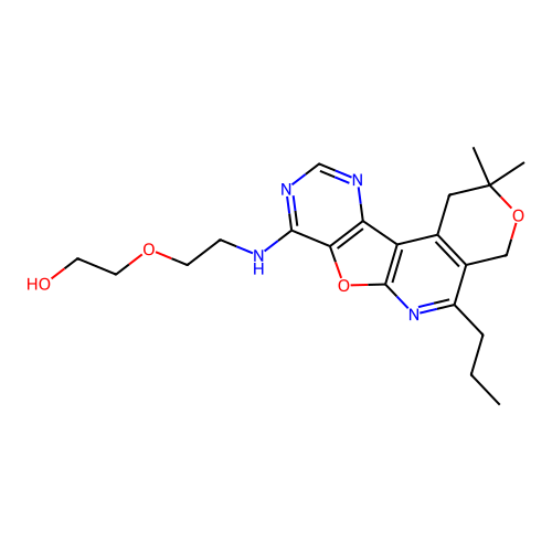 2-(2-((2,2-dimethyl-5-propyl-2,4-dihydro-1H-pyrano[4'',3'':4',5']pyrido[3',2':4,5]furo[3,2-d]pyrimidin-8-yl)amino)ethoxy)ethanol structure