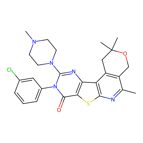 9-(3-chlorophenyl)-2,2,5-trimethyl-10-(4-methylpiperazin-1-yl)-4,9-dihydro-1H-pyrano[4'',3'':4',5']pyrido[3',2':4,5]thieno[3,2-d]pyrimidin-8(2H)-one structure