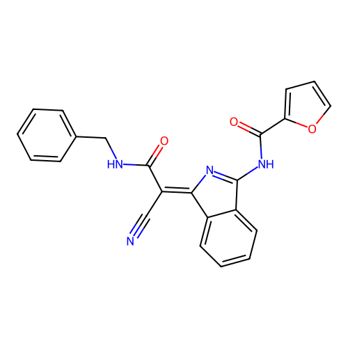 N-[(3Z)-3-[2-(benzylamino)-1-cyano-2-oxoethylidene]isoindol-1-yl]furan-2-carboxamide structure