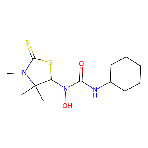 3-Cyclohexyl-1-hydroxy-1-(3,4,4-trimethyl-2-thioxothiazolidin-5-yl)urea structure