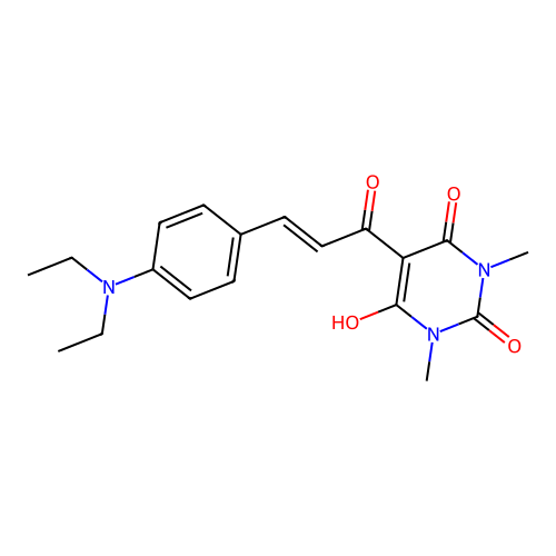 5-[(E)-3-[4-(diethylamino)phenyl]prop-2-enoyl]-6-hydroxy-1,3-dimethylpyrimidine-2,4-dione structure