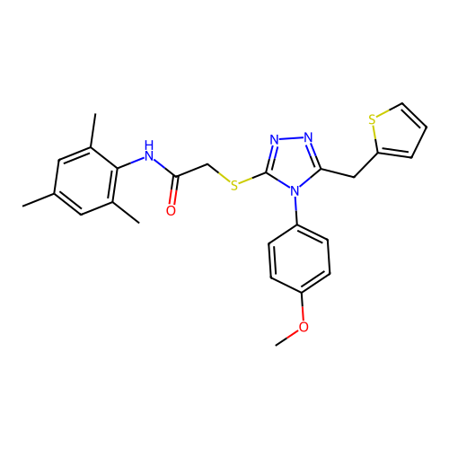 2-{[4-(4-methoxyphenyl)-5-(thiophen-2-ylmethyl)-4H-1,2,4-triazol-3-yl]sulfanyl}-N-(2,4,6-trimethylphenyl)acetamide structure