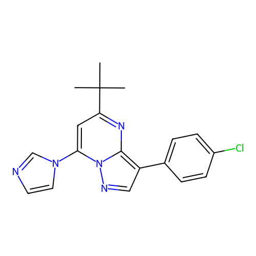 5-(tert-butyl)-3-(4-chlorophenyl)-7-(1H-imidazol-1-yl)pyrazolo[1,5-a]pyrimidine structure