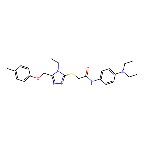 N-(4-(diethylamino)phenyl)-2-((4-ethyl-5-((p-tolyloxy)methyl)-4H-1,2,4-triazol-3-yl)thio)acetamide structure