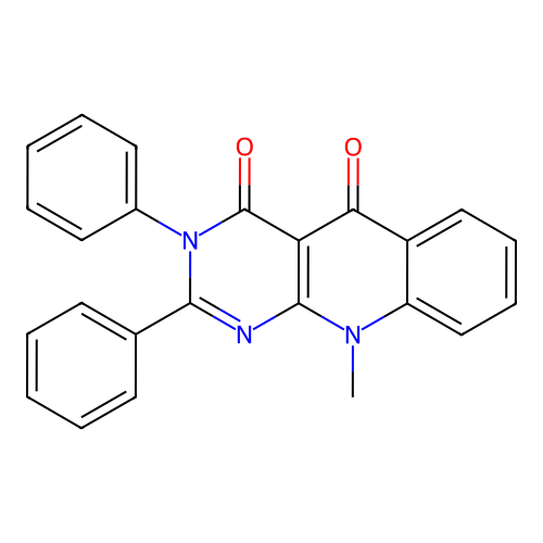 10-methyl-2,3-diphenylpyrimido[4,5-b]quinoline-4,5(3H,10H)-dione structure