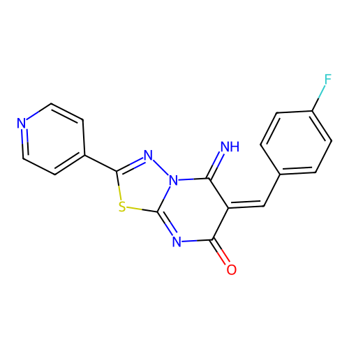 (6E)-6-[(4-fluorophenyl)methylidene]-5-imino-2-pyridin-4-yl-[1,3,4]thiadiazolo[3,2-a]pyrimidin-7-one structure
