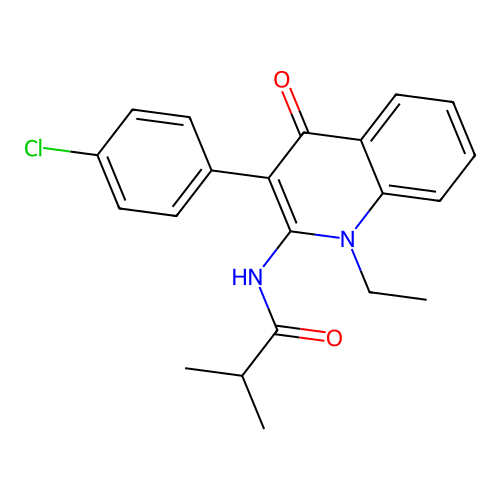 N-[3-(4-chlorophenyl)-1-ethyl-4-oxoquinolin-2-yl]-2-methylpropanamide structure