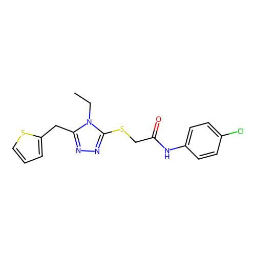 N-(4-chlorophenyl)-2-{[4-ethyl-5-(thiophen-2-ylmethyl)-4H-1,2,4-triazol-3-yl]sulfanyl}acetamide structure