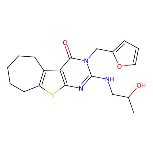 3-(furan-2-ylmethyl)-2-((2-hydroxypropyl)amino)-6,7,8,9-tetrahydro-3H-cyclohepta[4,5]thieno[2,3-d]pyrimidin-4(5H)-one structure