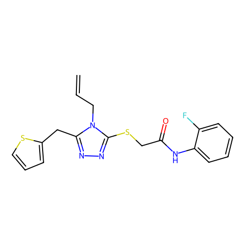 N-(2-fluorophenyl)-2-{[4-(prop-2-en-1-yl)-5-(thiophen-2-ylmethyl)-4H-1,2,4-triazol-3-yl]sulfanyl}acetamide structure